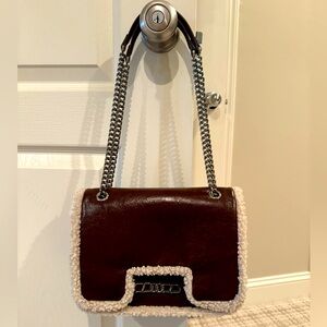 JW PEI Brown leather Handbag with Fur Trim